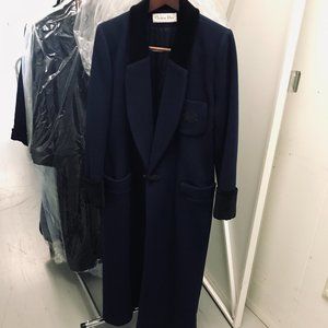 Christian Dior Navy Wool Coat Velvet Collar and Cuffs Pocket Dior monogram 8